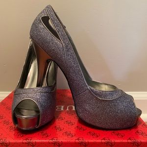 Grey glitter Guess platform heel